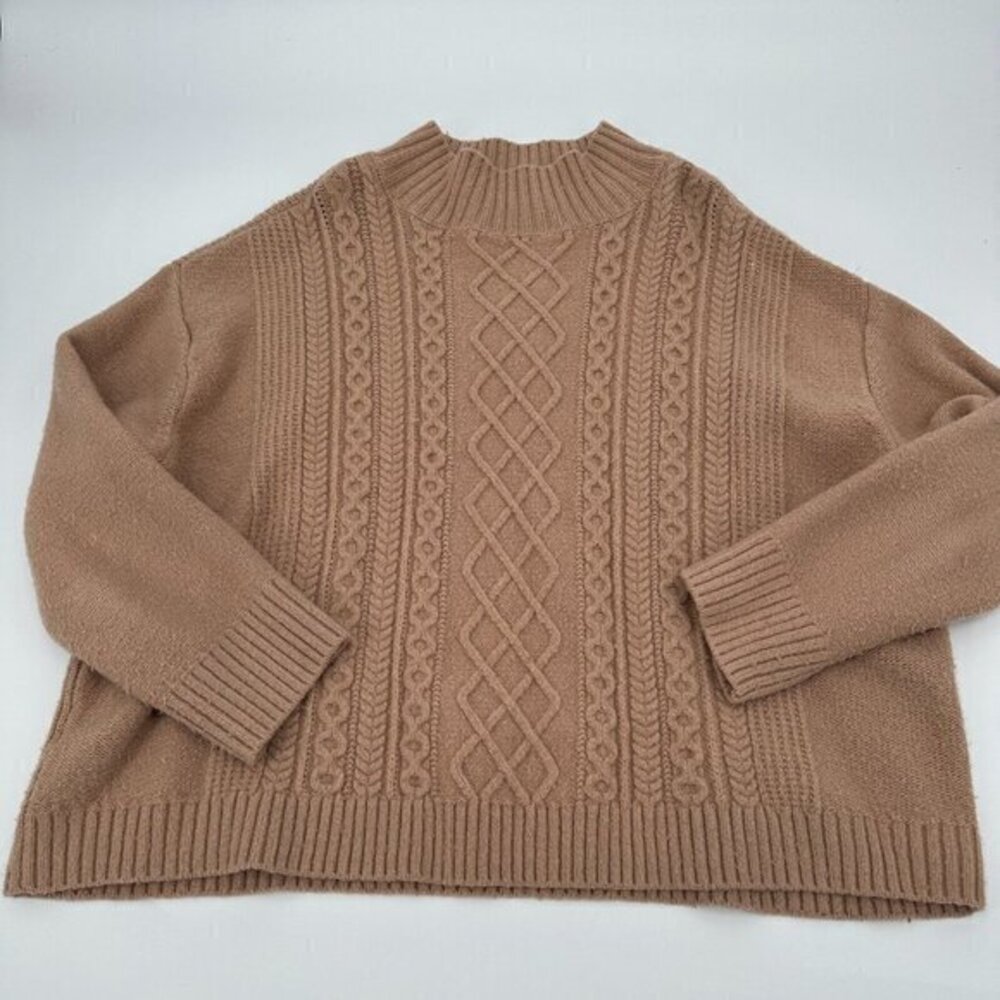 LOFT Womens Sweater 16 18 Plus Cable Knit Beige Tan Casual Ladies Preppy Stretch